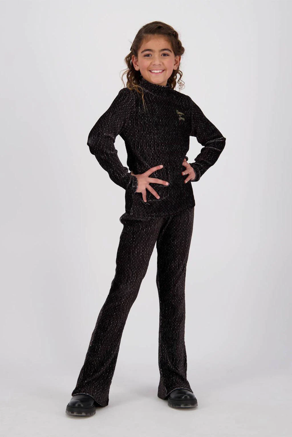 Vingino high waist flared broek Sanna met glitters zwart/goud