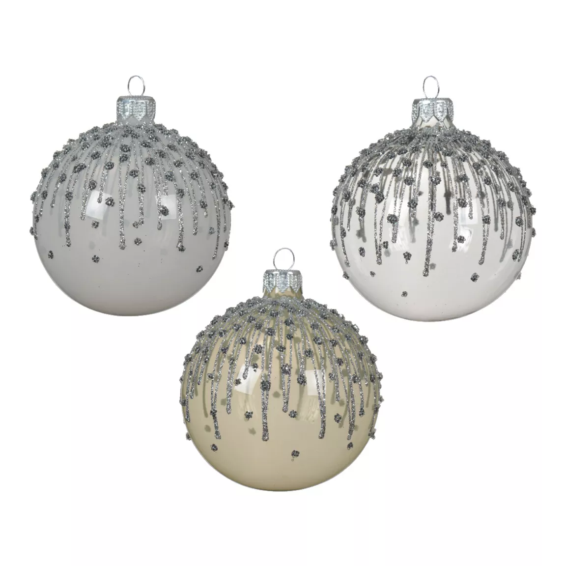 Lot de 6 boules de Noël en verre (D80 mm) Givrées Blanc d'hiver