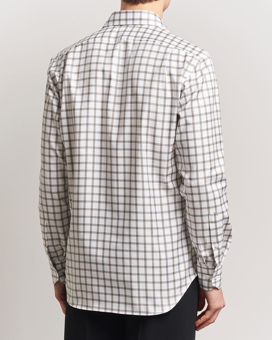 Stenströms Fitted Body Checked Cut Away Shirt Taupe/White