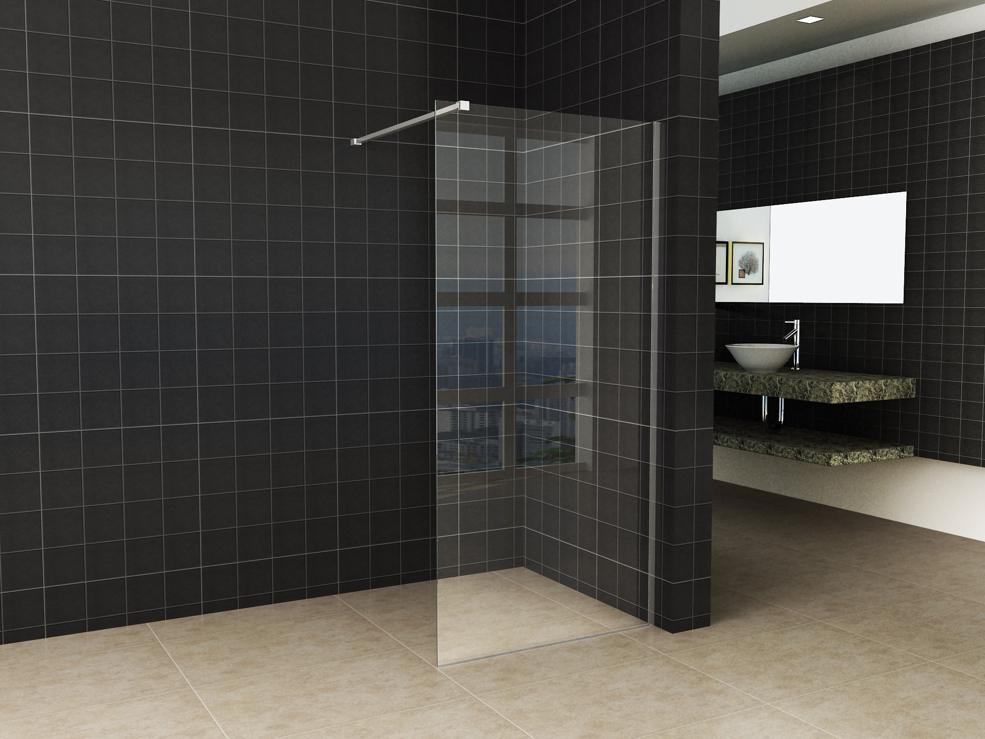Mueller Slimline inloopdouche 105cm helder anti-kalk inclusief chroom profiel & stang