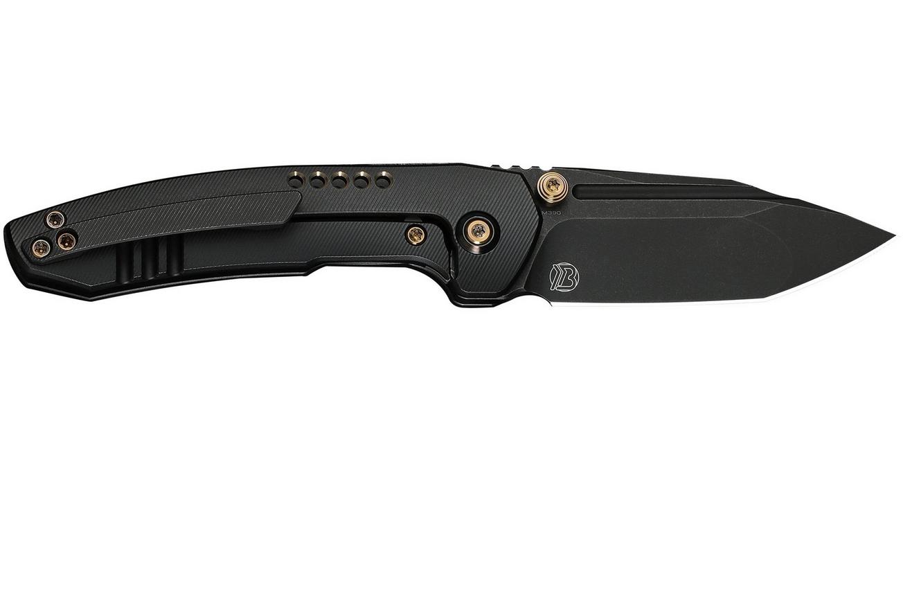 WE Knife Micro Trogon WE24043-1 Blackwashed Böhler M390, Black Titanium, Gold Finish Hardware, zakmes, Brian Brown design