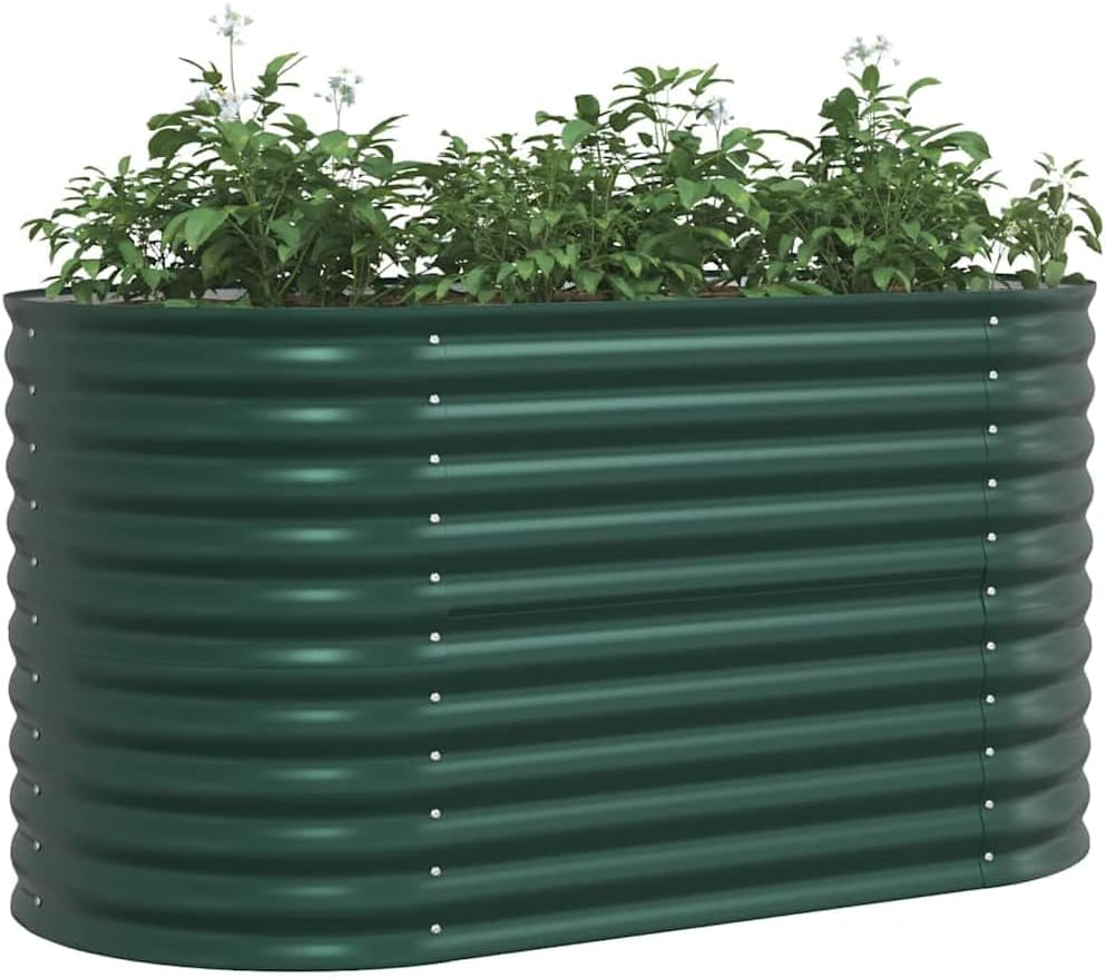 vidaXL Garten-Hochbeet Grün 160 x 80 x 81 cm Stahl, Stylischer Stahlblumenkübel, modernes Garten-Deko, minimalistische Hochbeet, robuster Outdoor-Gartenartikel für Terrassen