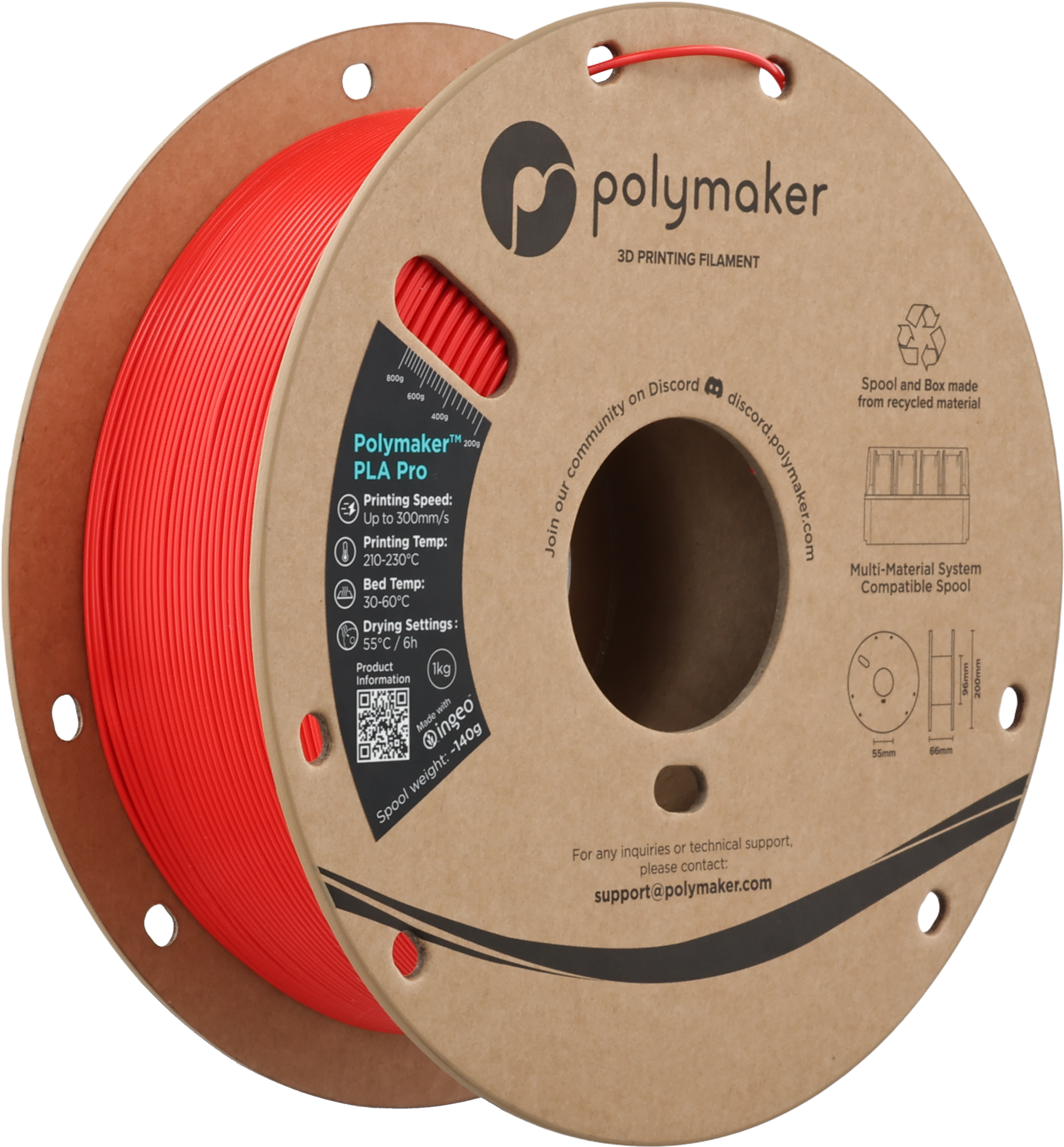 Polymaker  PLA Pro Red, 1,75 mm / 1000 g    Neue, verbesserte Formulierung: Hochleistungs-High Speed-PLA in Red