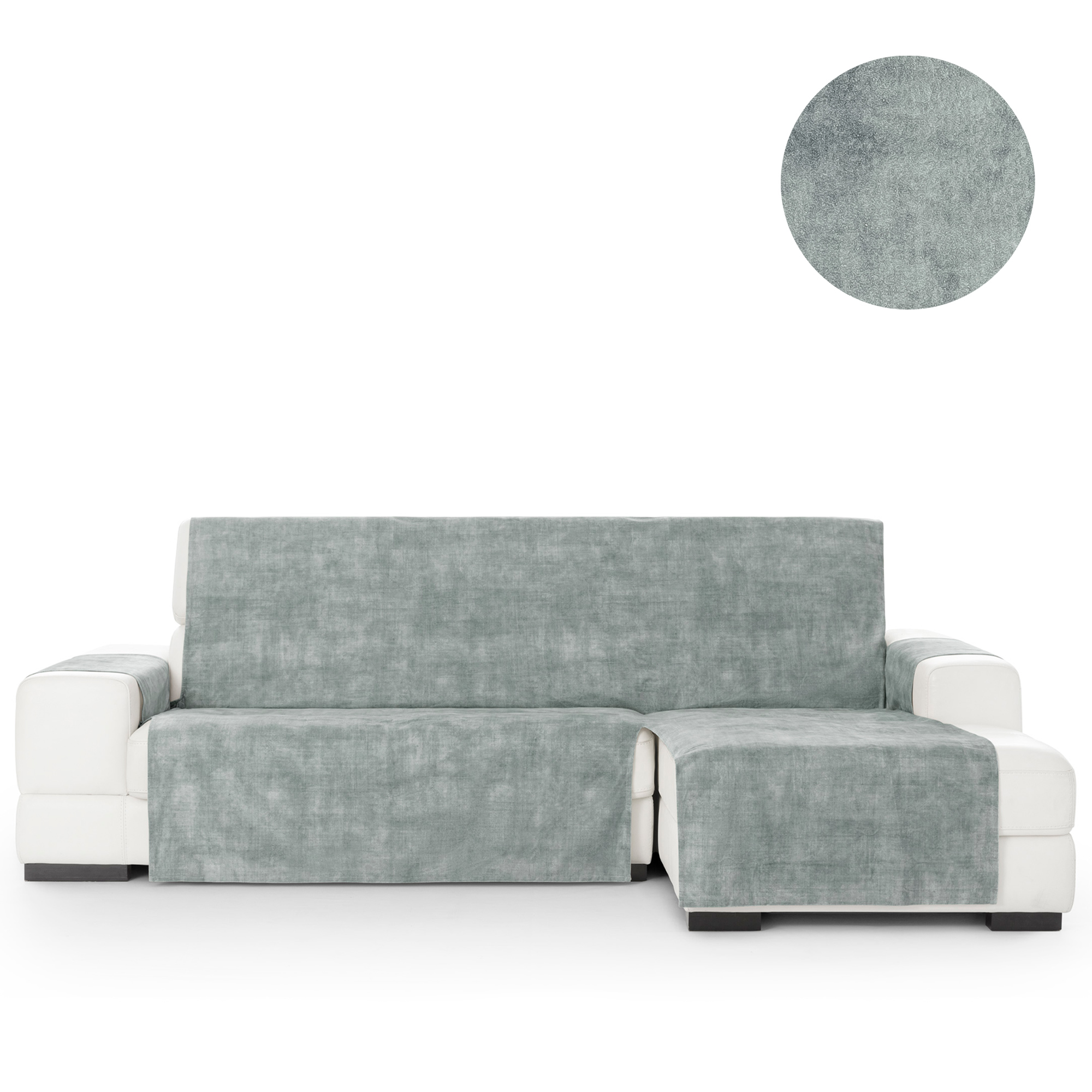 Capa protetora antimanchas para sofá com acabamento em veludo, cinza, chaise longue à direita, 240 cm (250-300 cm)