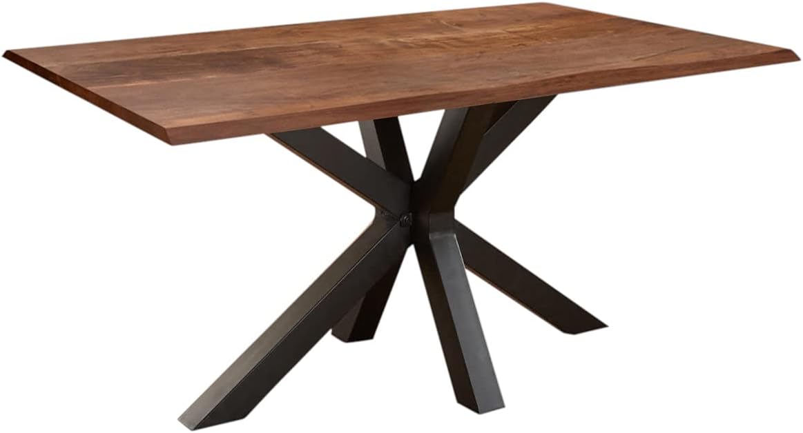 SAM Baumkantentisch 160 x 85 cm Spyro, Akazienholz nussbaumfarben & massiv, Esszimmertisch mit mattschwarzem Spider-Metallgestell, Platte 26 mm
