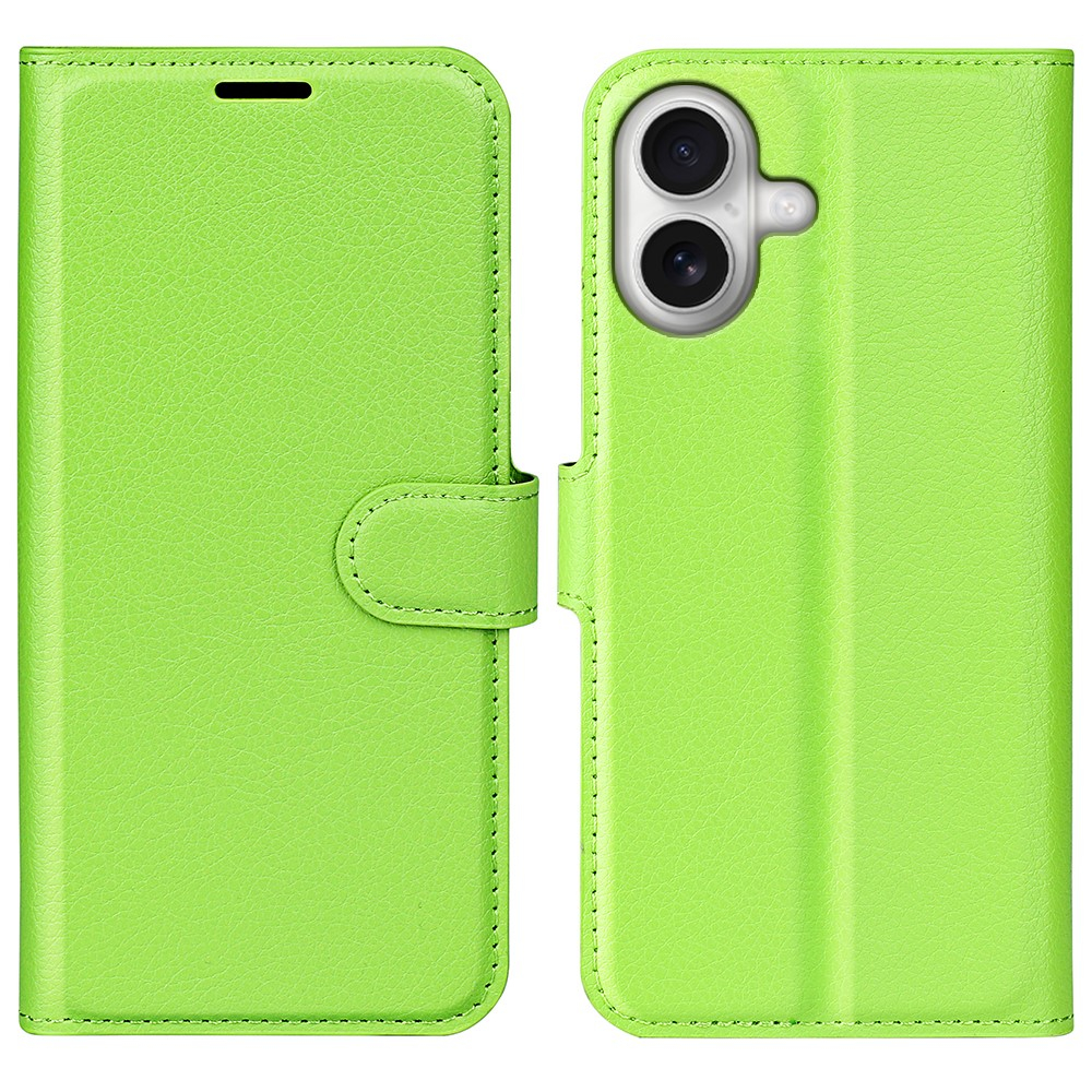 iPhone 17 Leder Tasche Flip Cover Litchi Look - Grün