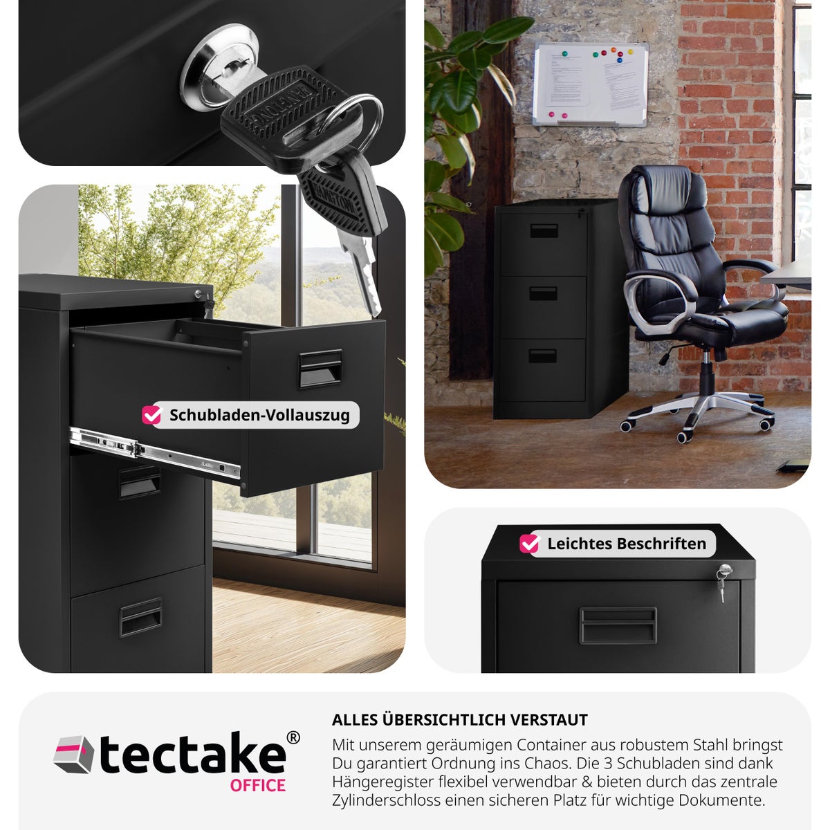 tectake archiefkast van gepoedercoat staal, 62,4 x 46 x 102,8 cm