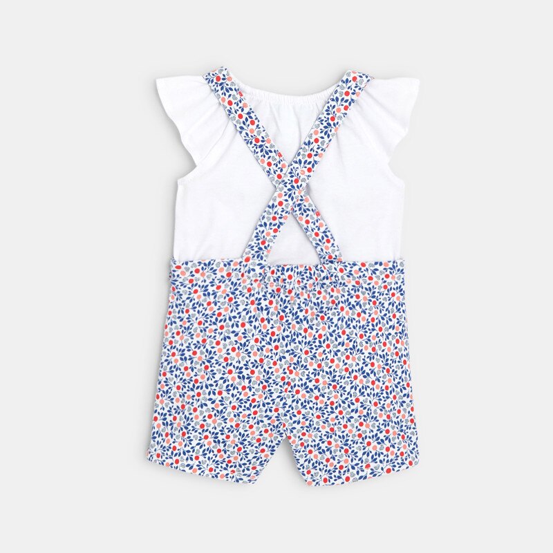 Salopette courte fleurie et blouse rouge bébé fille Rouge