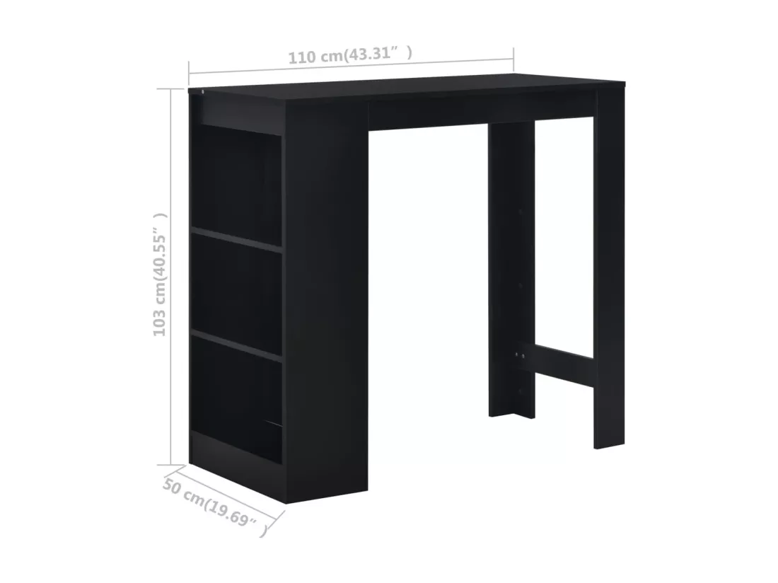 Table de bar avec étagère Noir 110x50x103 cm