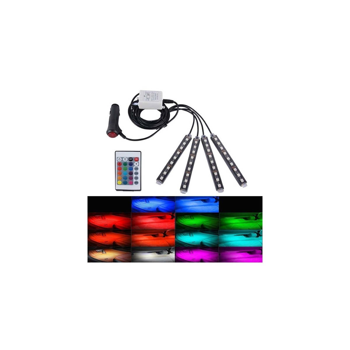 Belysning bilgulv 36st LED 4i1 RGB Neon -  Fjern