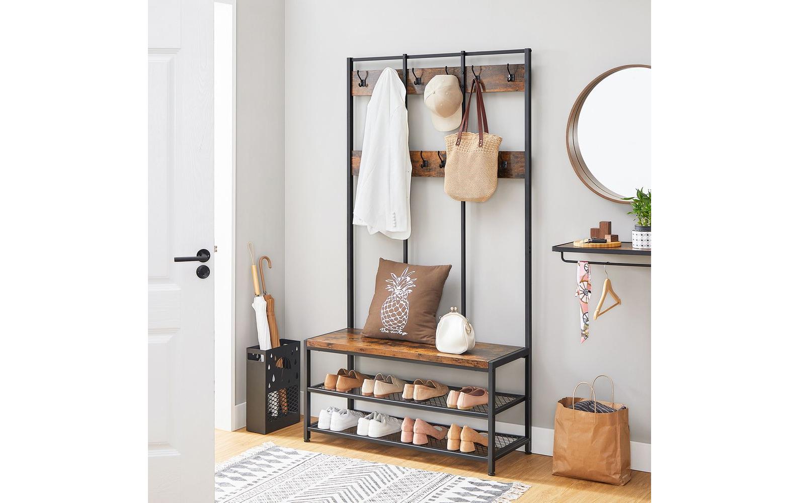 Wandgarderobe 100 cm x 184 cm, Braun/Schwarz<br>Garderobe mit Schuhregal