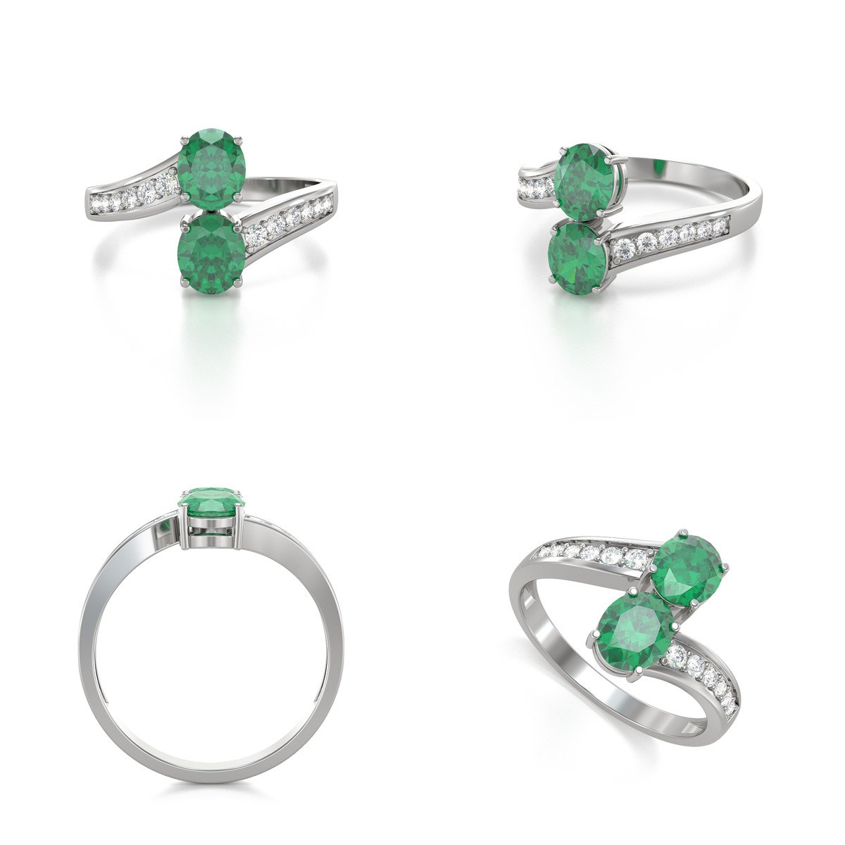Bague ADEN Or 585 Blanc Emeraude et diamants 2.546grs