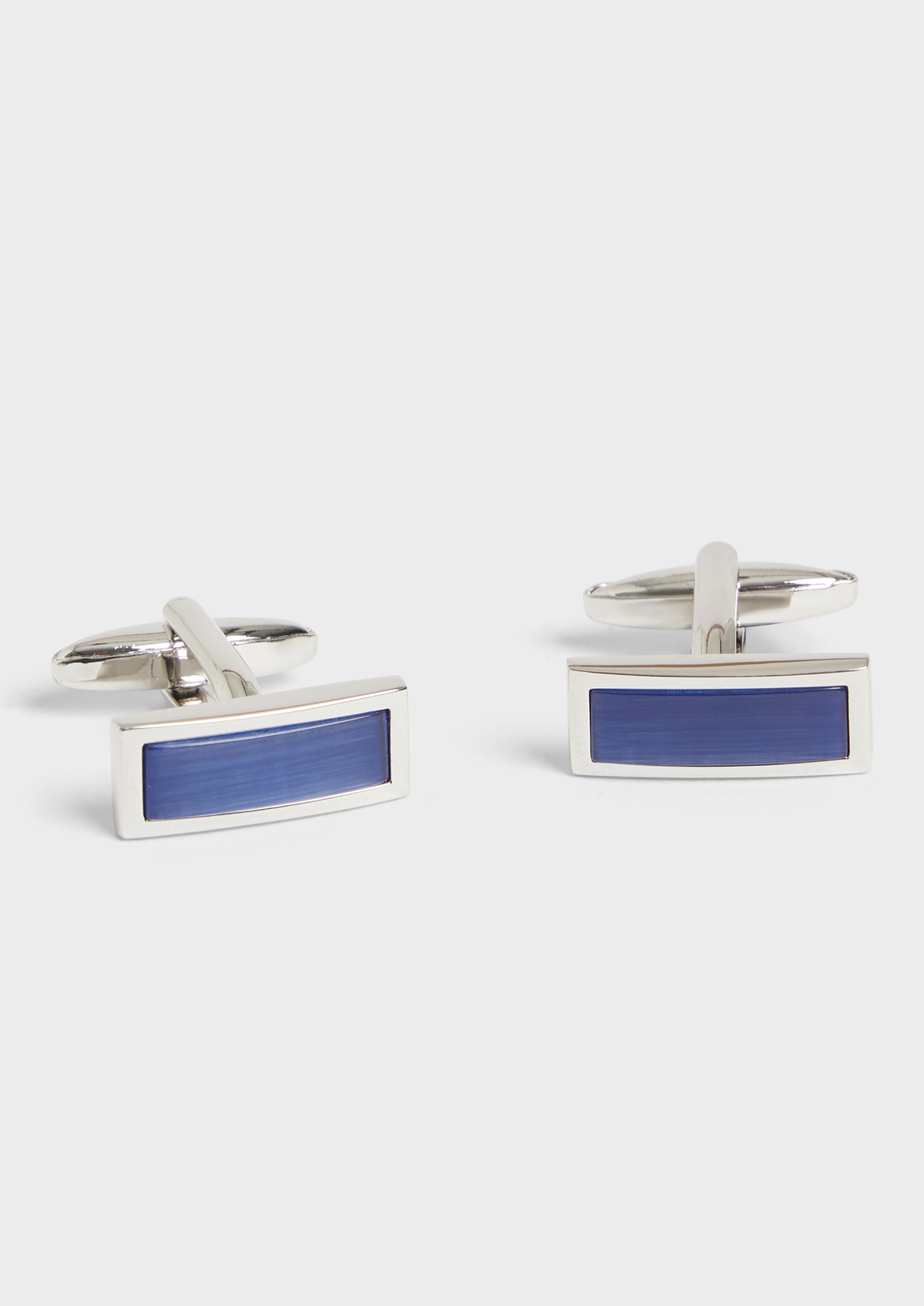 Boutons de manchettes rectangles argent avec pierres bleu indigo