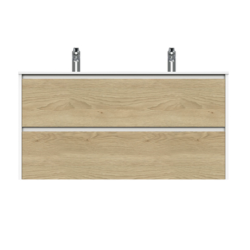 Tiger Reverse Meubelset 120 cm met 2 lades Naturel eik / Mat wit inclusief Oval wastafel dubbel Hoogglans wit