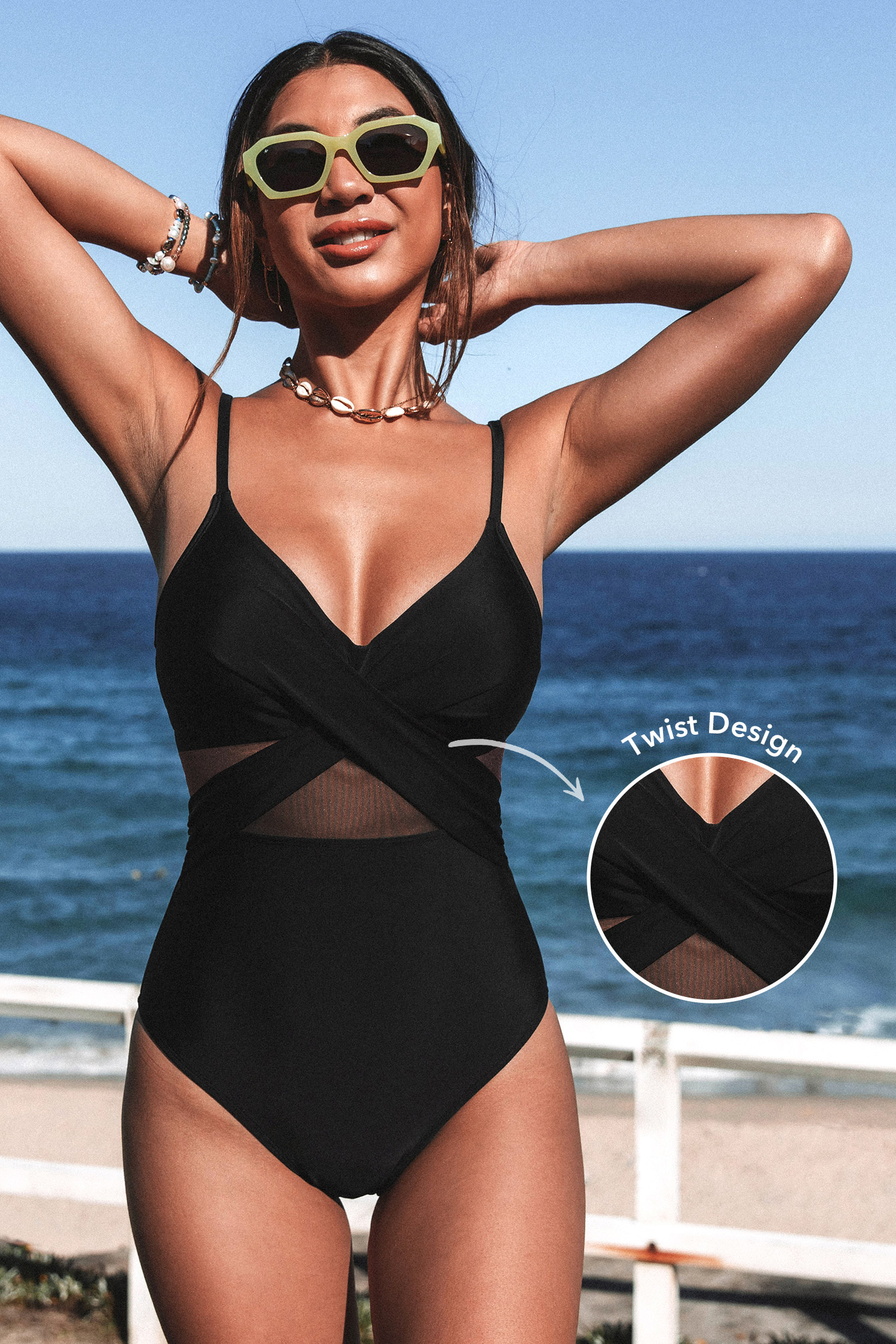 Maillot de bain une pièce en mesh à emballage découpé