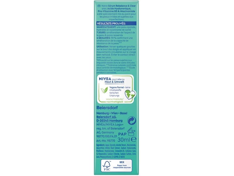 NIVEA Gesichtsserum Derma Skin Rebalance & Clear 30 ml Serum zur Stärkung der Hautbarriere und Reduzierung von Hautunreinheiten