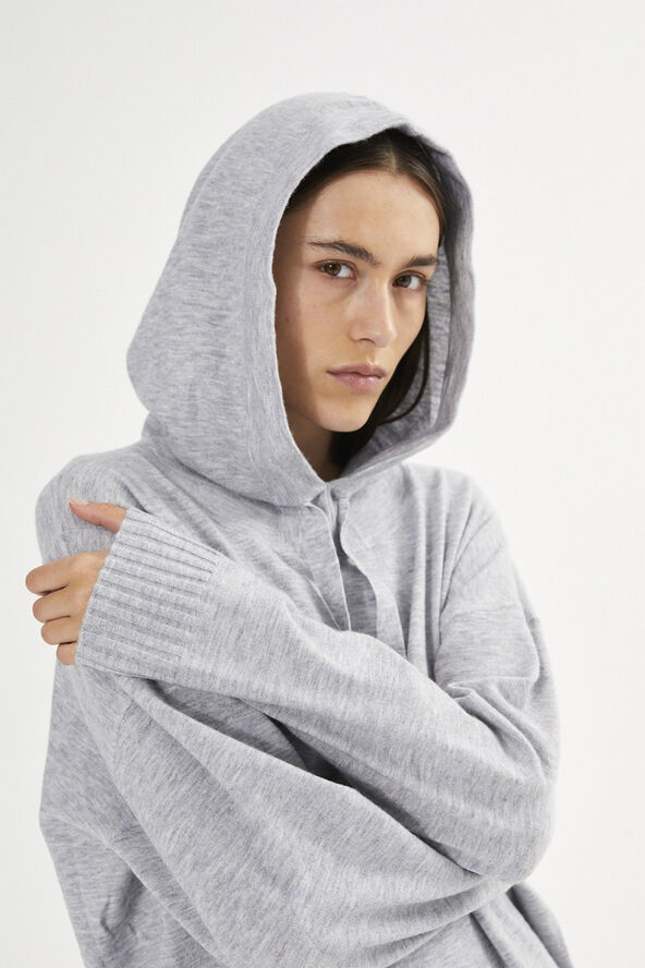 Rabens Saloner Knit lounge over size hoodie - Hele Grey melange