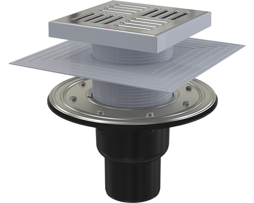 form&style REDONDA vloerafvoer 105 x 105/50/75 mm verticaal, afvoercapaciteit 46 l/min, rooster van mat roestvrij staal
