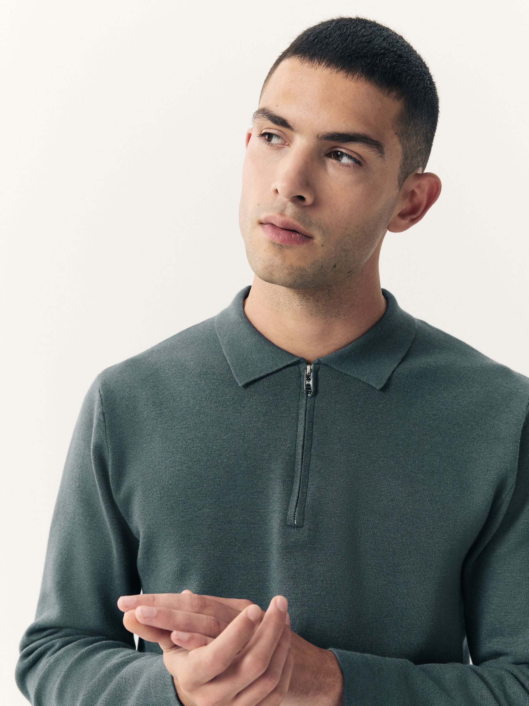 Grijs-groen - Half met rits - Regular Fit Premium Mid Weight Long Sleeve Knit Polo Shirt