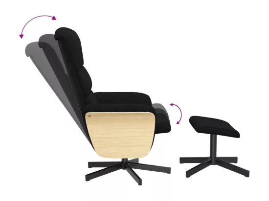 Fauteuil inclinable avec repose-pied noir tissu
