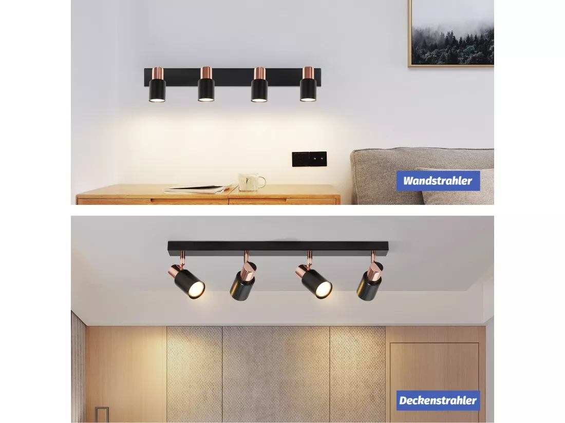 NETTLIFE Spot de plafond 4 ampoules lampe de cuisine GU10 355° plafonnier rotatif spot moderne