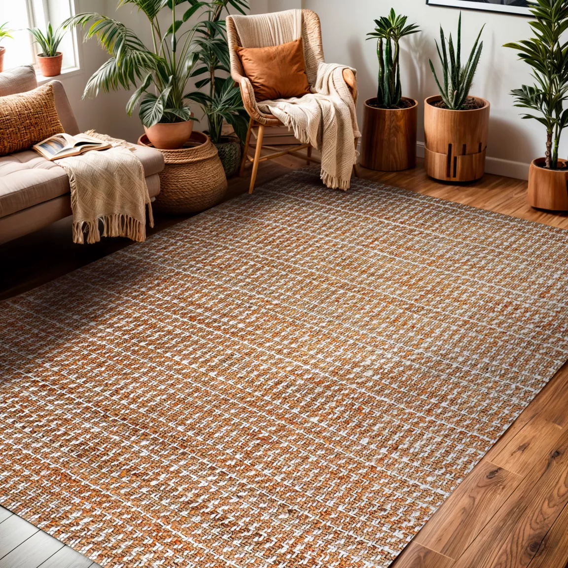 Tapis de salon rectangulaire jute tissée main (160 x 230 cm) Weston Marron