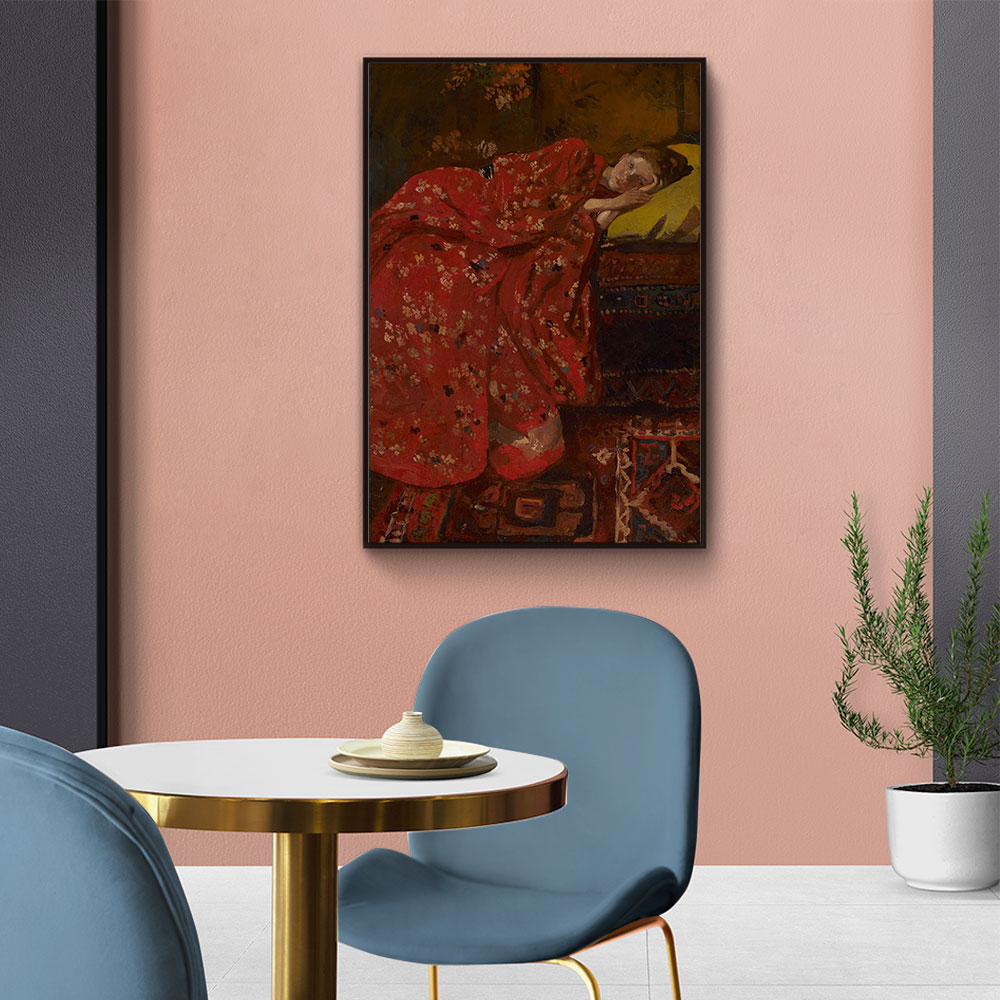 Walljar plexiglas schilderij - Breitner - Meisje In Rode Kimono Plexiglas schilderij - 60 x 90 cm