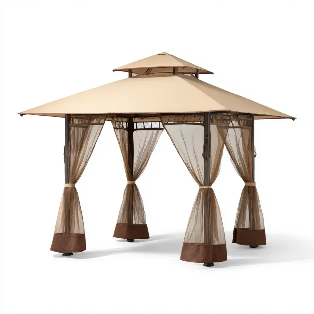 Pavillon Aluminium 300x300x270 cm – Beige/Braun – Mit Moskitonetz