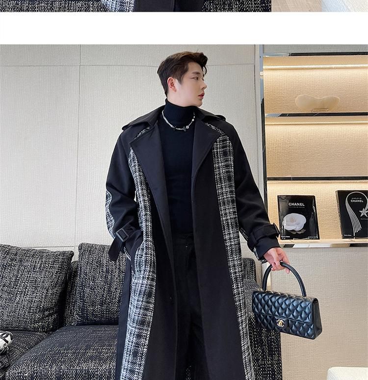 Patow - Wollen trenchcoat met lange mouwen en geruit paneel