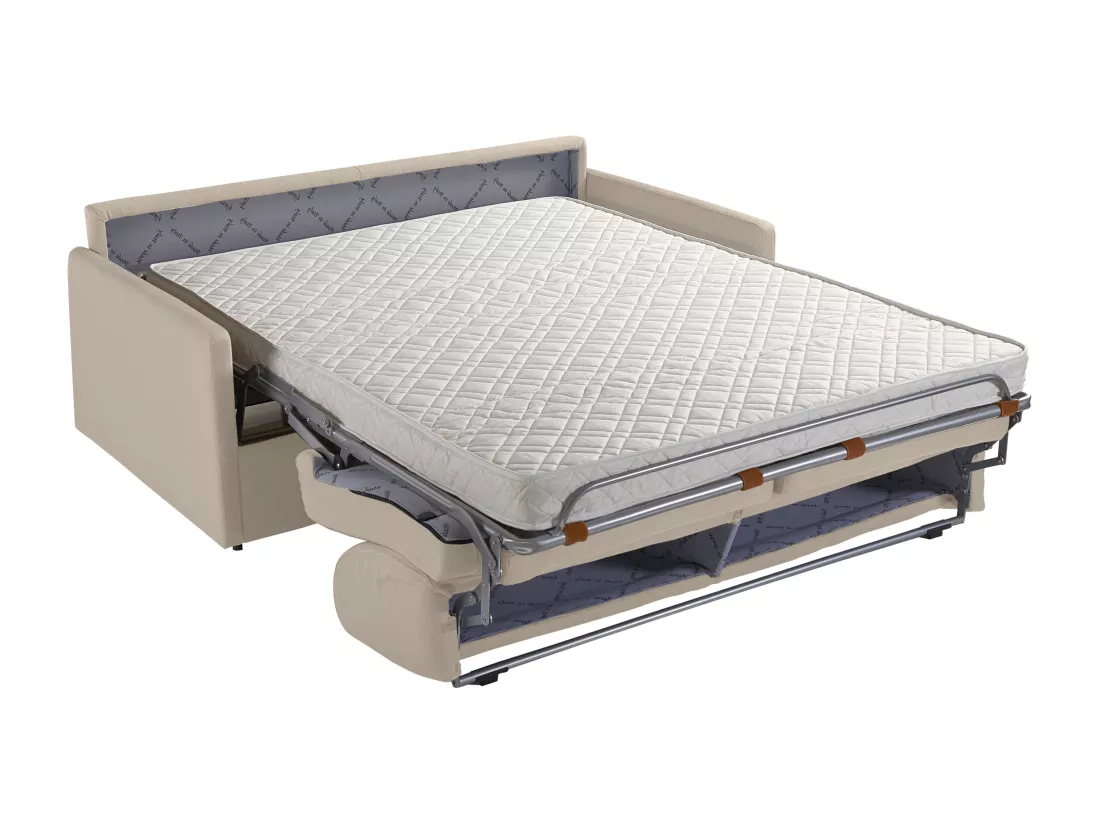 Canapé 4 places convertible express en tissu beige - Couchage 160 cm - Matelas 14 cm CALIFE