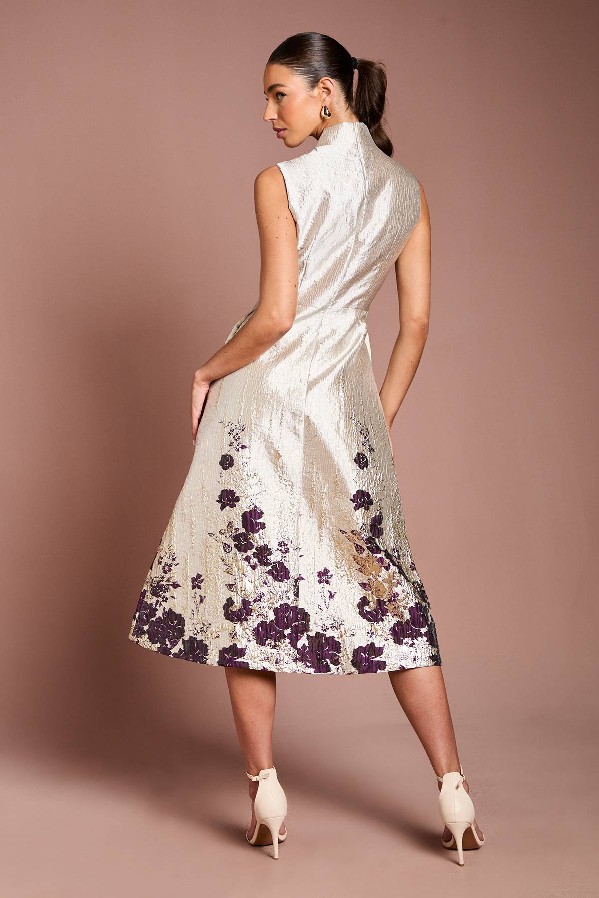 Coast Robe Mi-Longue Jacquard à Encolure Échancrée et Imprimé Floral Bordé