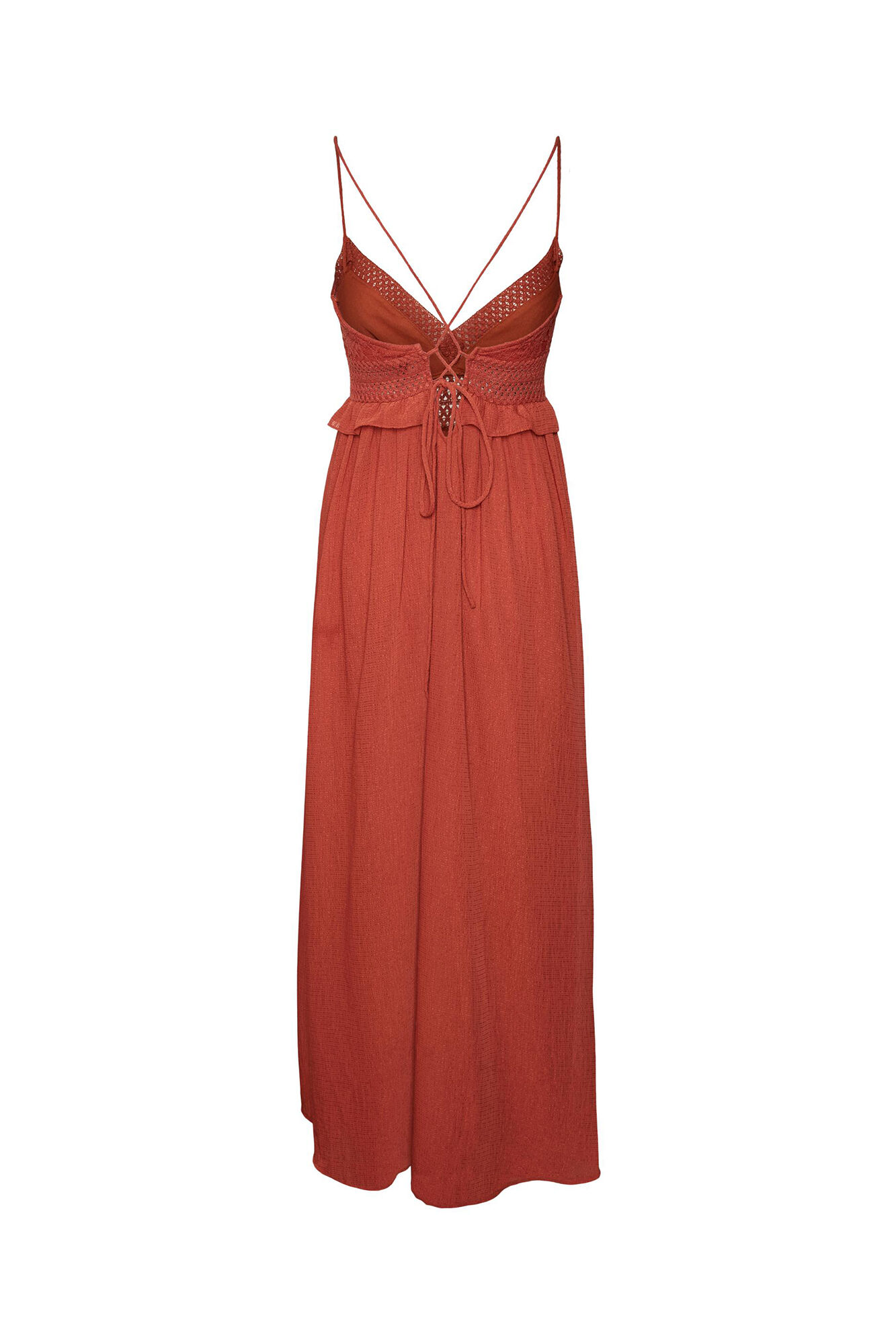 Vestido fluido de tecido com costas cruzadas - Vermelho