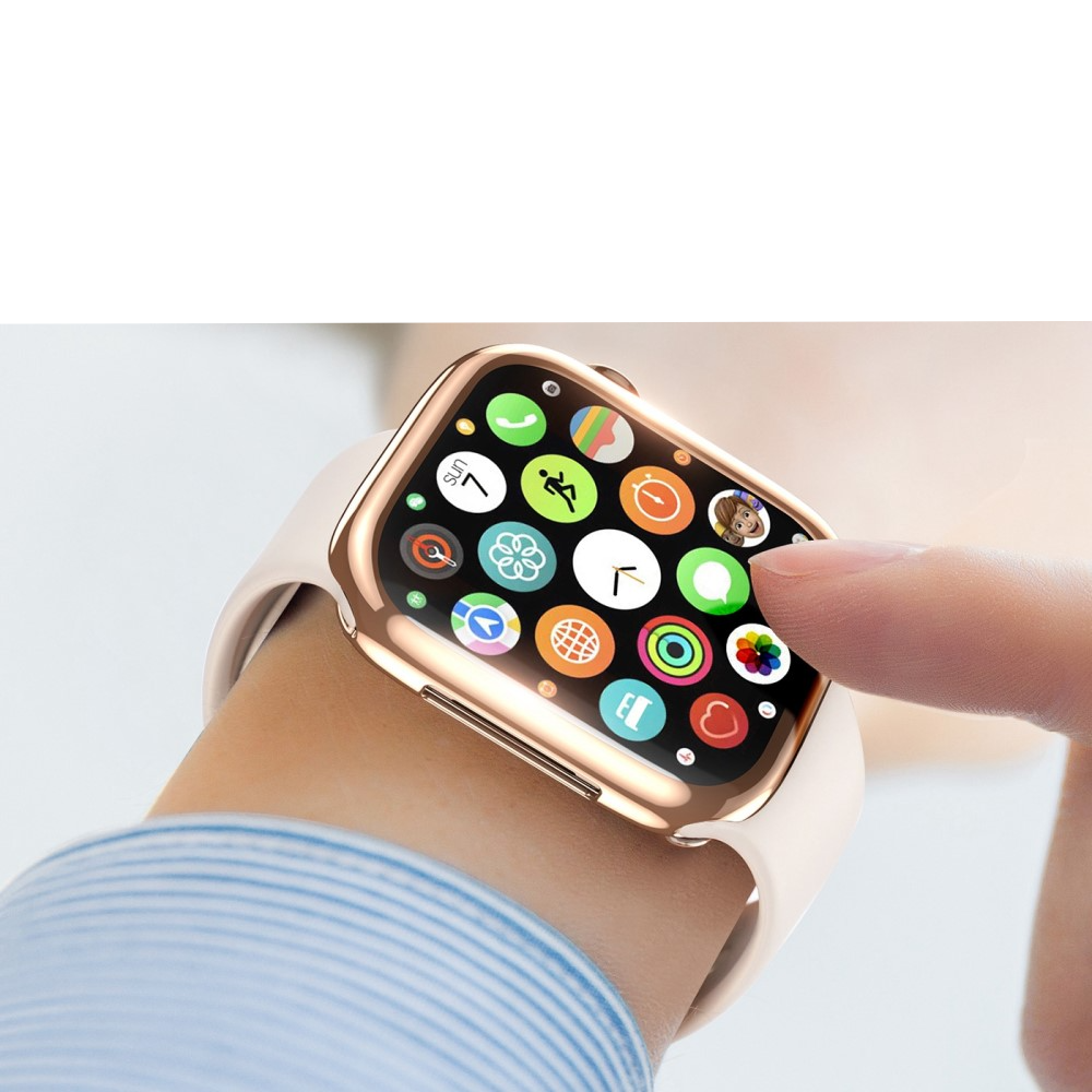Apple Watch (41mm) Gummi Bumper Hülle mit Galvanisiertem Rahmen   Display Schutzfolie - Roségold