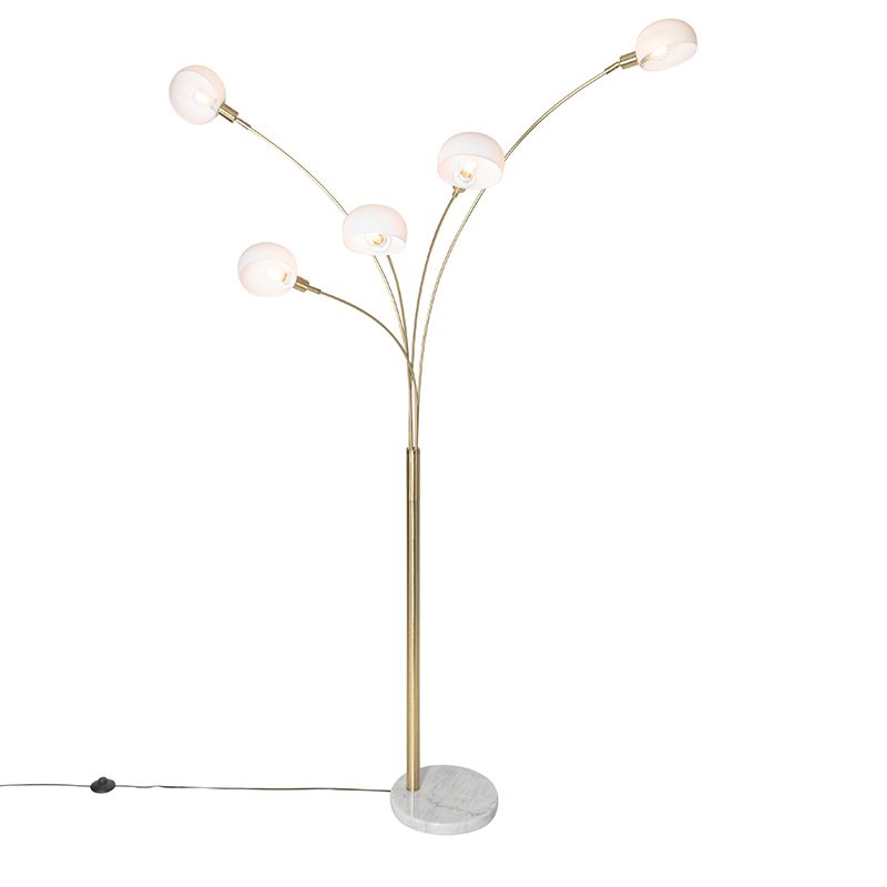 Design vloerlamp messing met opaal glas 5-lichts - Sixties Marmo