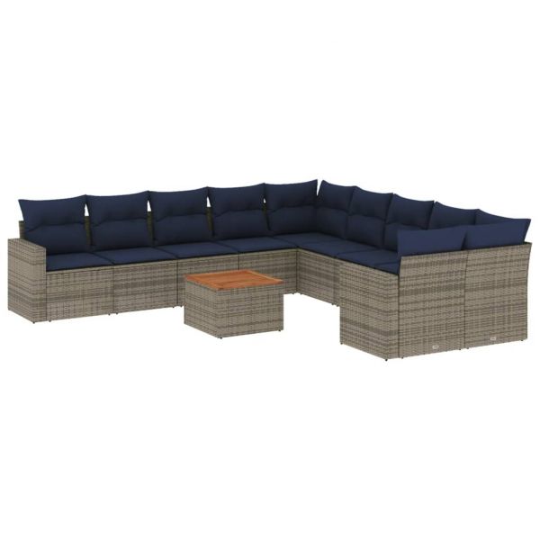 vidaXL 11 Peças Conjunto Sofás de Jardim com Almofadões Vime Pe Cinzento - 3927565871