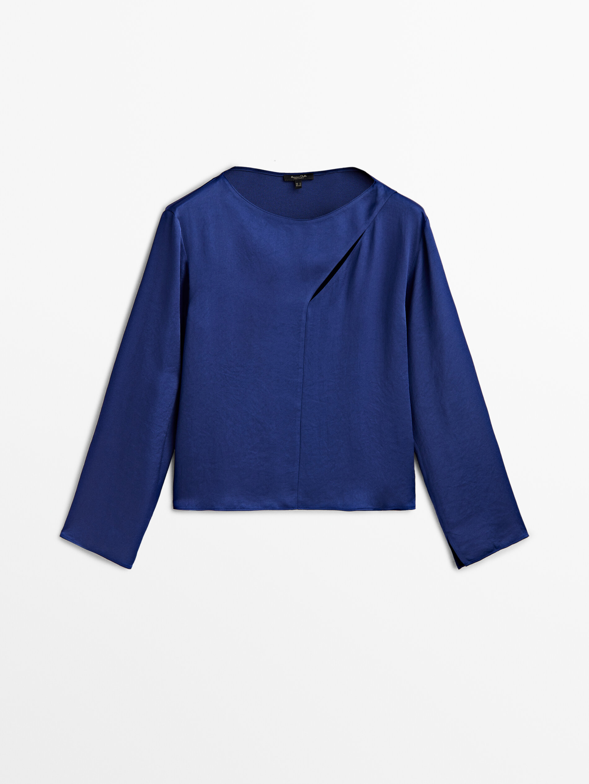 Camisa de cetim com recortes - Azul escuro