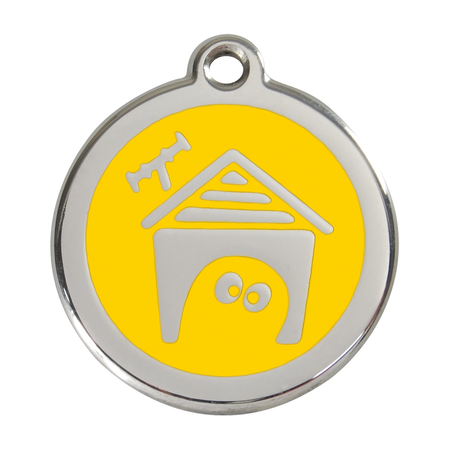 Placa de identificação para cães em aço inoxidável esmaltado, amarela.