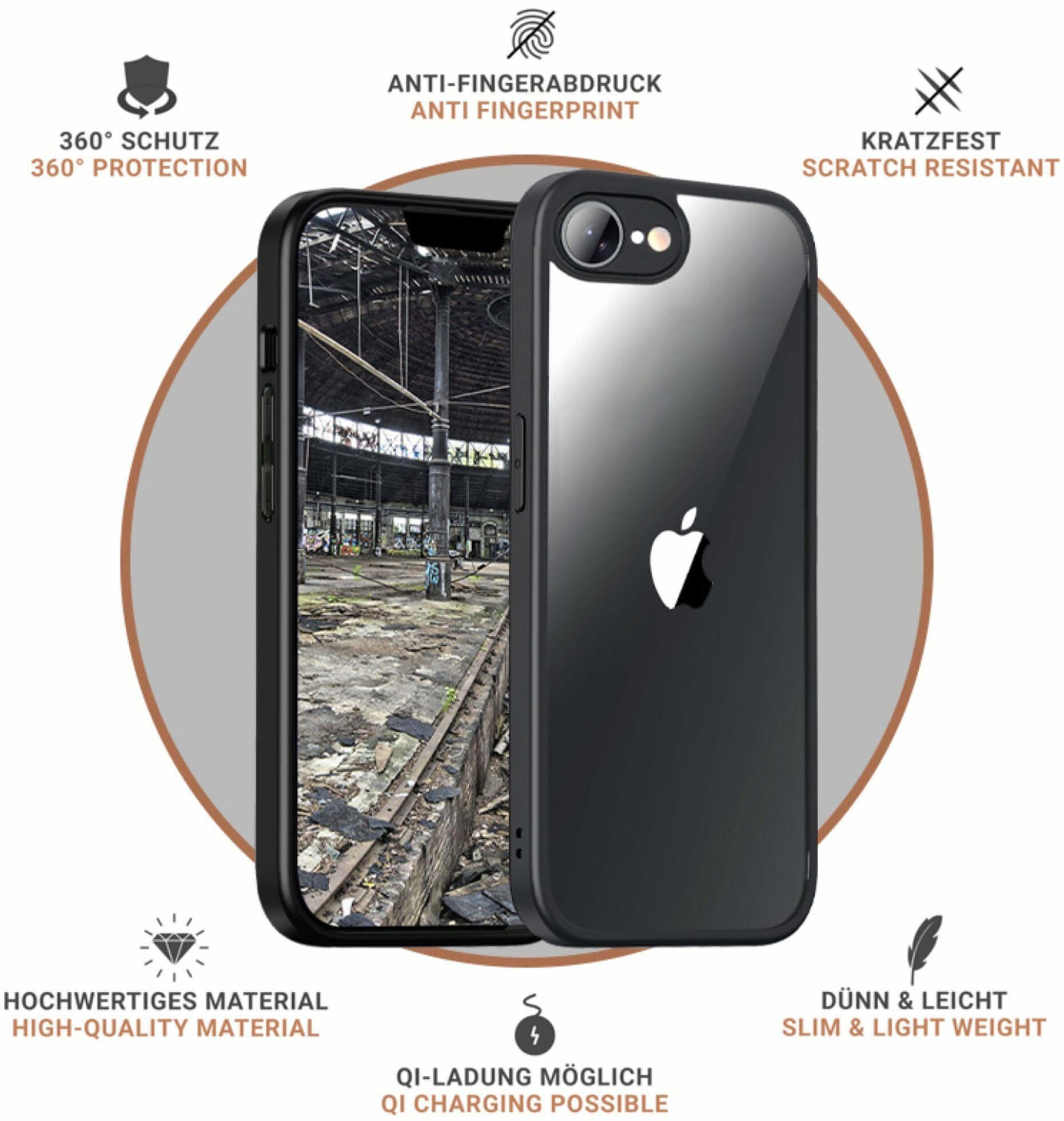 iPhone 16e Hybrid Hülle TPU Bumper   Acryl Rückseite Pankow Hybrid (11113) - Schwarz / Transparent