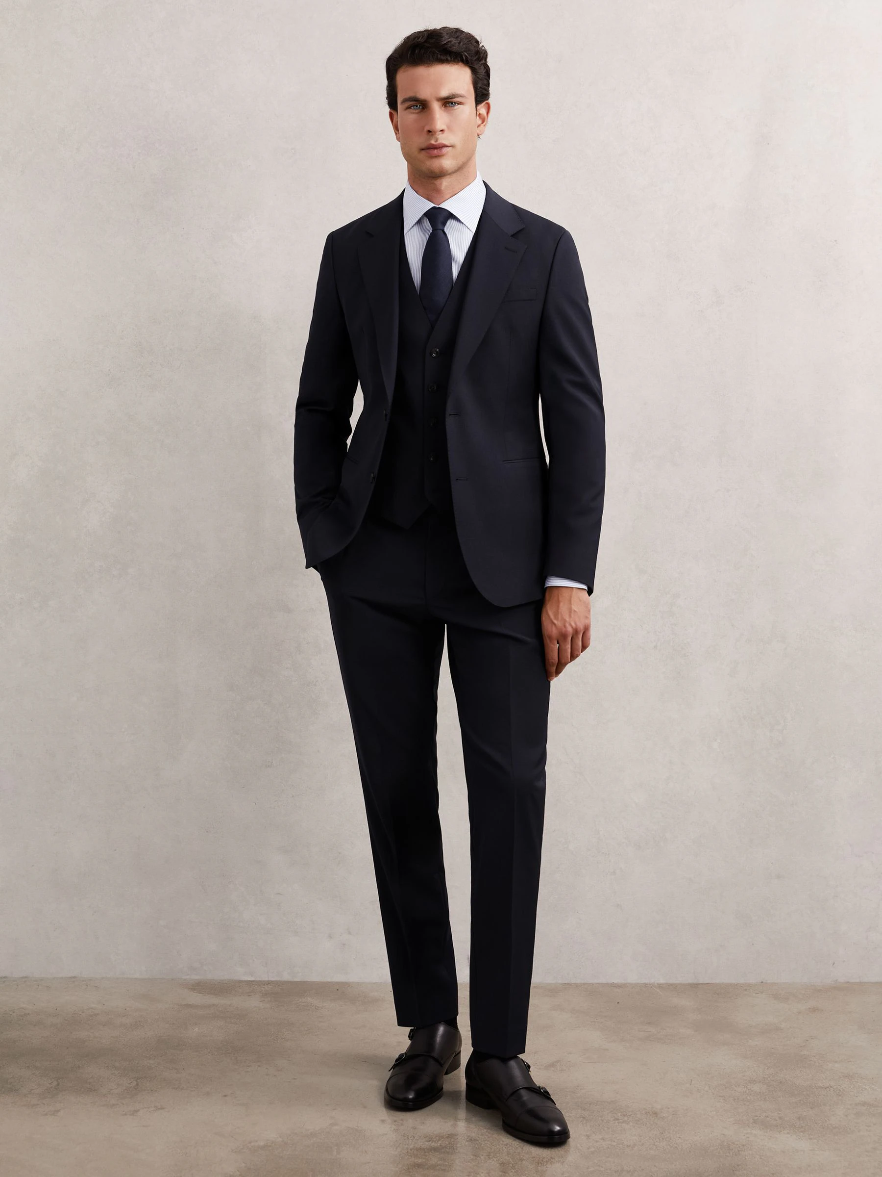 Marineblauw - Reiss Promise Wool-Blend Single-Breasted Suit Blazer Slim-Fit