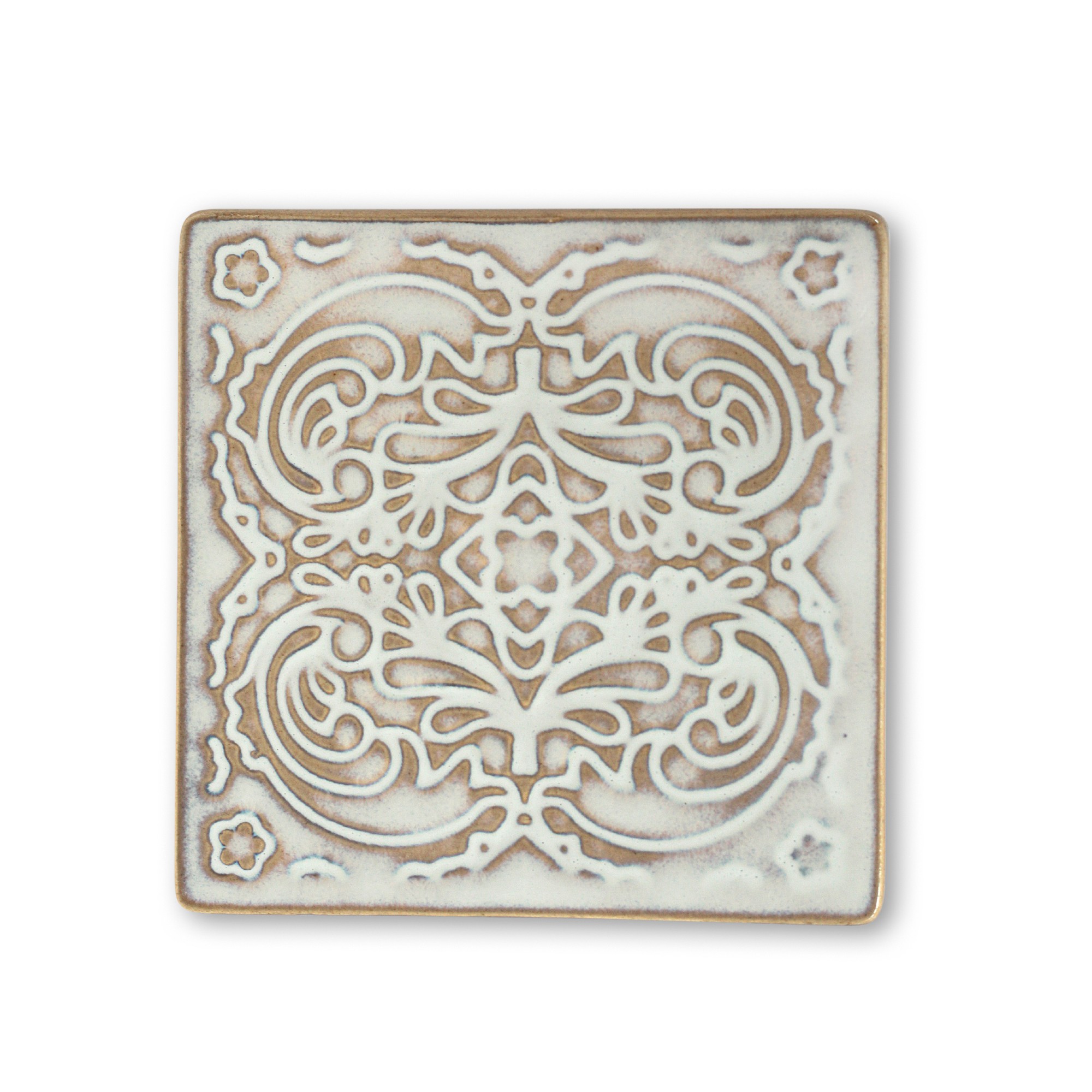 Steingutuntersetzer 'Ornament', beige, L 10,5 cm, B 10,5 cm, H 1 cm zu 5,00