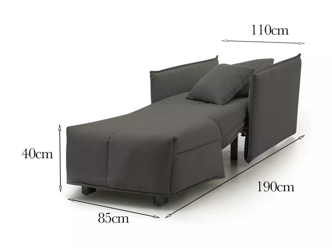 Canapé-lit Dabari, Canapé simple, 100% Made in Italy, Fauteuil de salon avec ouverture trolley, en tissu rembourré, avec accoudoirs standards, 110x90h85 cm, Gris