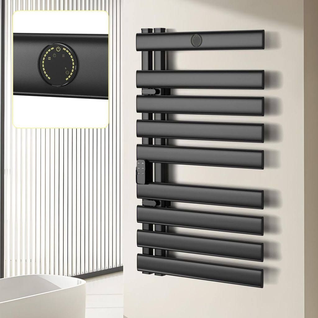 Bettizia Badheizkörper Elektrisch Handtuchhalter Heizkörper mit Timing Thermostat Temperaturgeregelte Heizstäbe Geeignet Vertikal 425 Watt 91 x ...