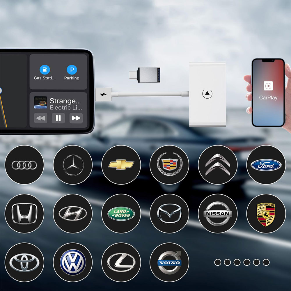 Bluetooth Apple Carplay Auto KFZ USB A Adapter mit USB C Aufsatz für Apple iOS Smartphones (Siri) - Weiss