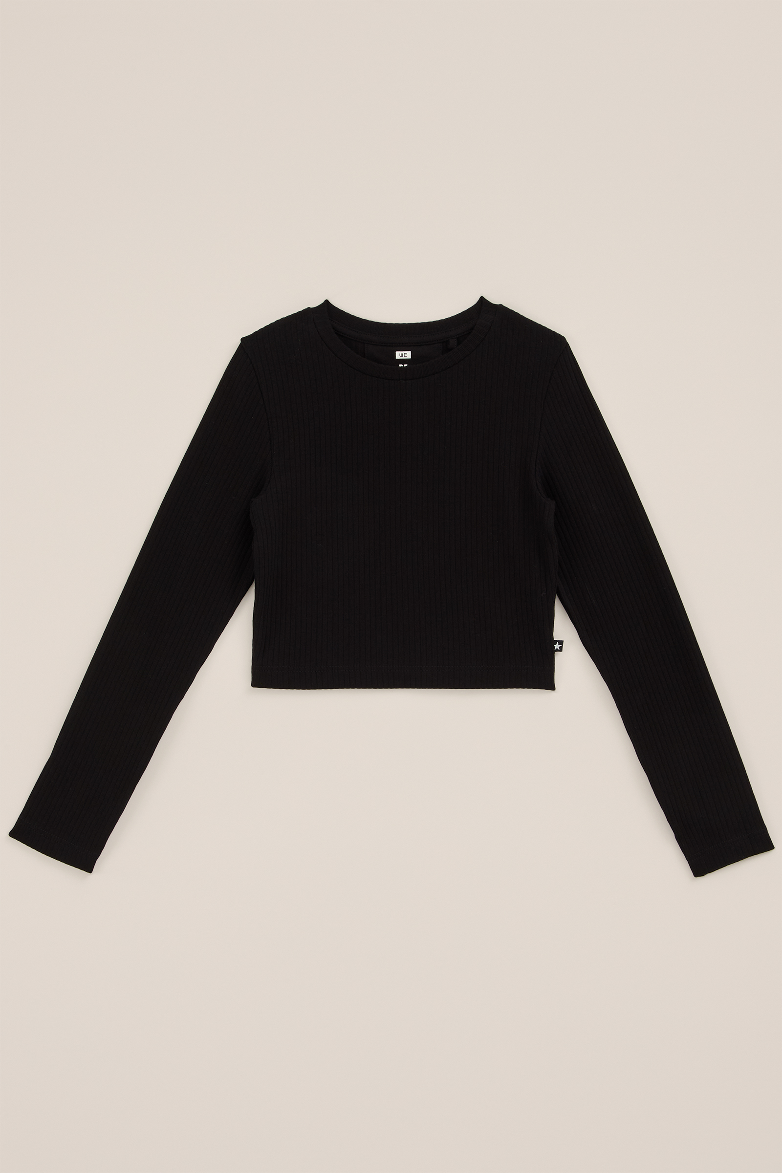 Meisjes cropped T-shirt van ribstof WE Fashion Zwart