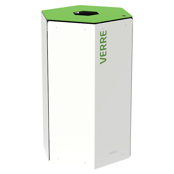 ROSSIGNOL Corbeille de tri selectif 50 L - avec serrure - hexatri - tri verre - blanc/ vert jaune