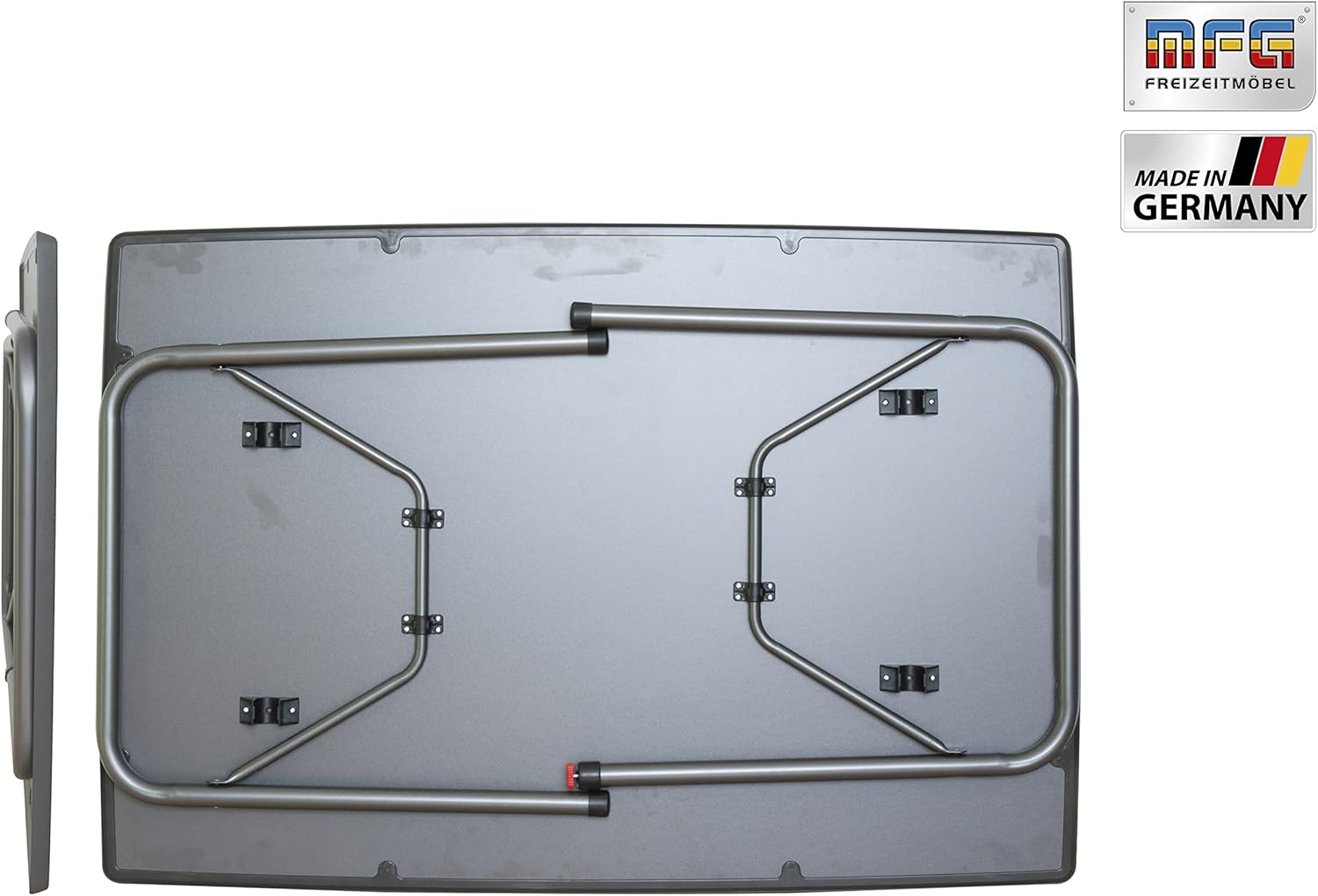 MFG Garten-Klapptisch 132x90 cm, Gartentisch | Wetterfest | Platzsparend klappbar | mit Niveauausgleich | Montagefrei | Gestell: anthrazit, Plattendekor: Schiefer