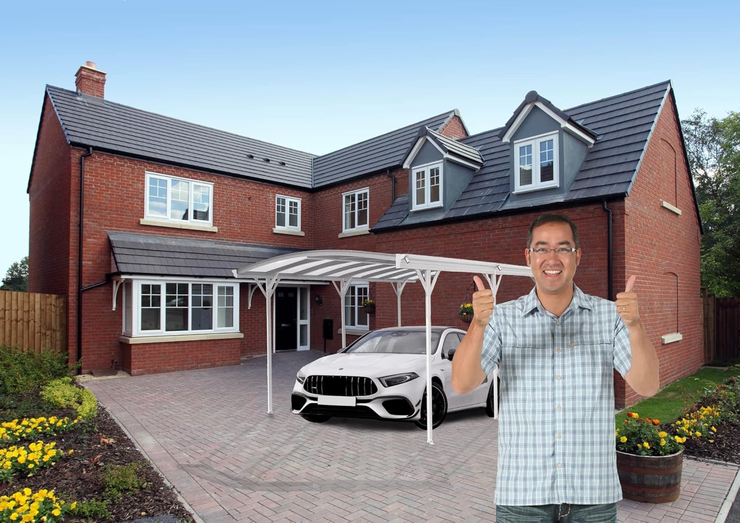 Design Carport London Aluminium Doppelstegplatten Beschichtung gegen UV-Strahlung, Farbe wählen:Weiß