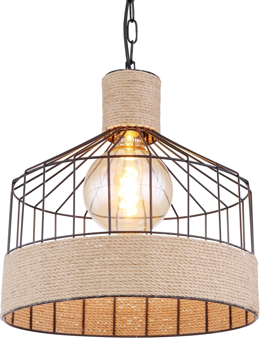 Pendelleuchte - schwarz matt-braun - Hanfseil - 135 cm