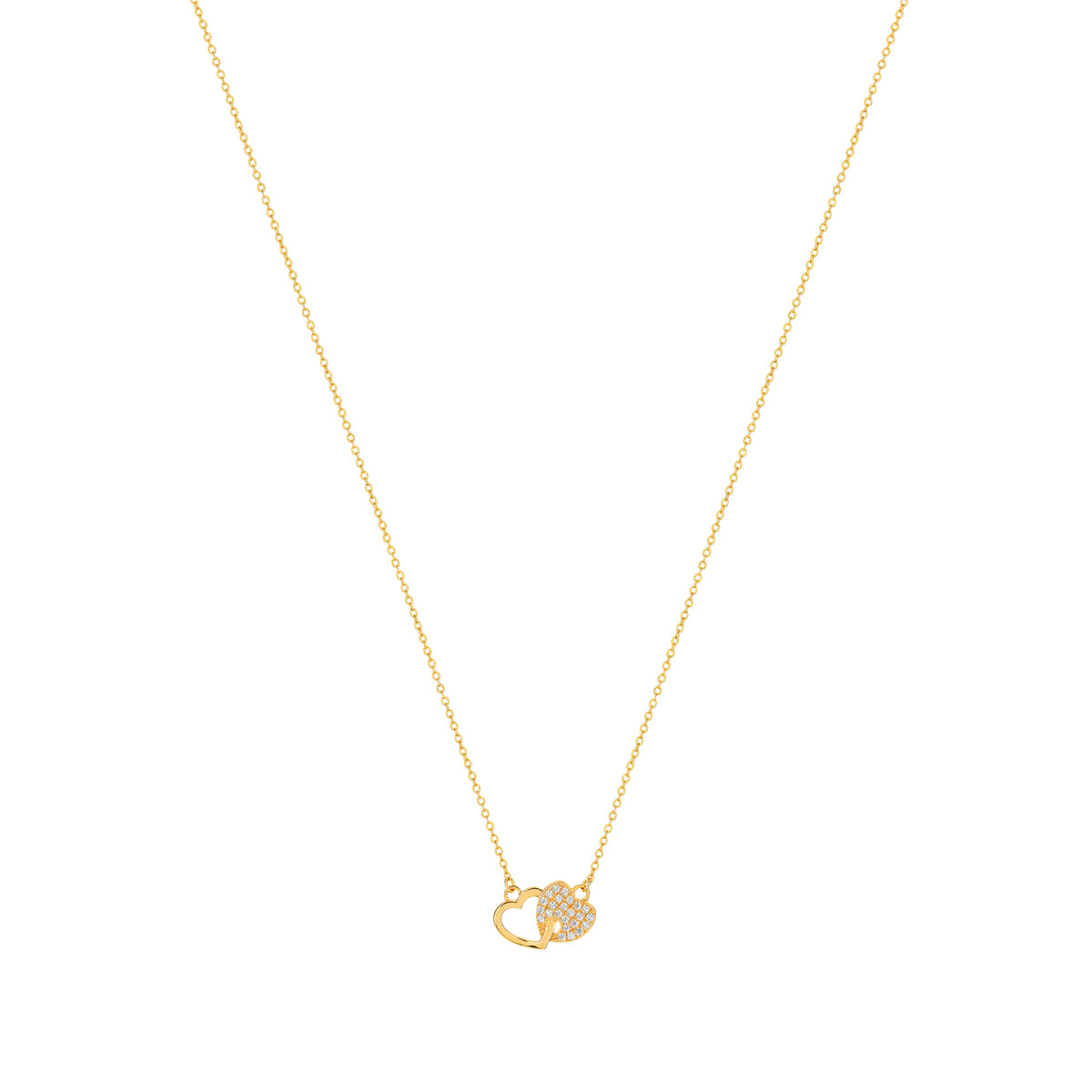 Collier plaqué or coeurs entrelacés zirconias 45 cm