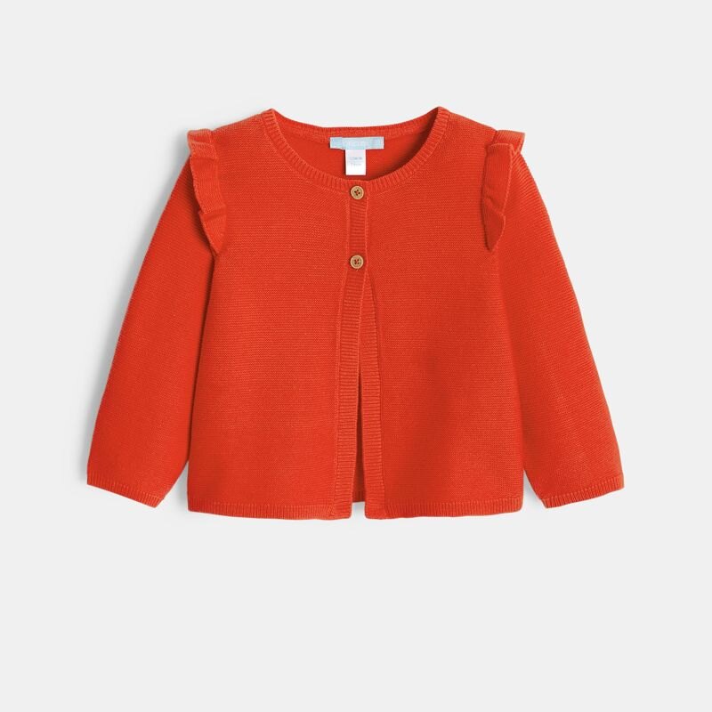 Gilet maille à volants 2 boutons orange bébé fille Orange